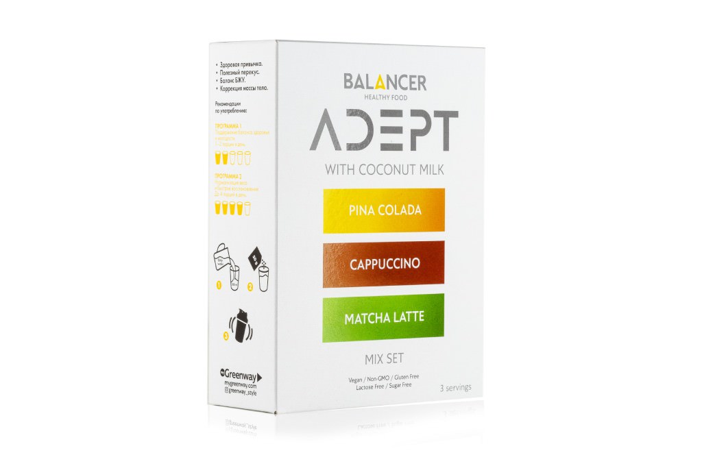 Коктейль BALANCER ADEPT «MIX SET» (cappuccino, matcha latte, pina colada with coconut milk), 3 шт.